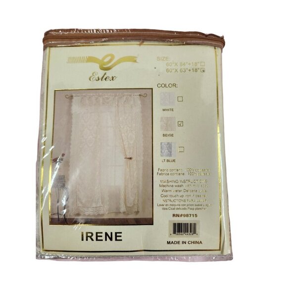 Irene Estex Jacquard Panel With Lace Valance Voile Liner and 2 Tie-backs 60x63 B - Picture 3 of 12